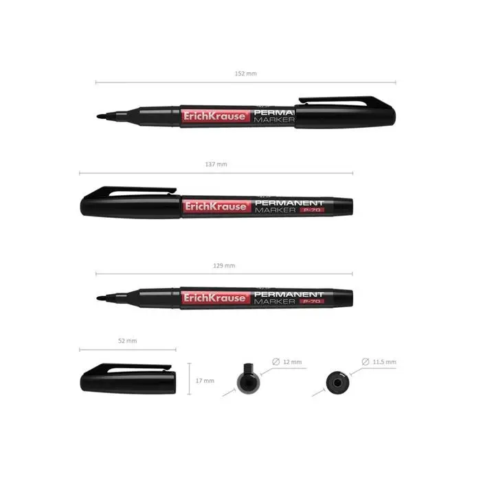 Маркер перманентный ErichKrause P-70, 1.0 мм, для письма на любой поверхности, чёрный Маркер перманентный ErichKrause P-70, 1.0 мм, для письма на любой поверхности, чёрный