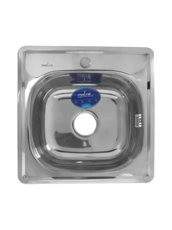 Мойка кухонная MIXLINE 528187, врезная, толщина 0.6 мм, 48х48х16 см,3 1/2", с сифоном