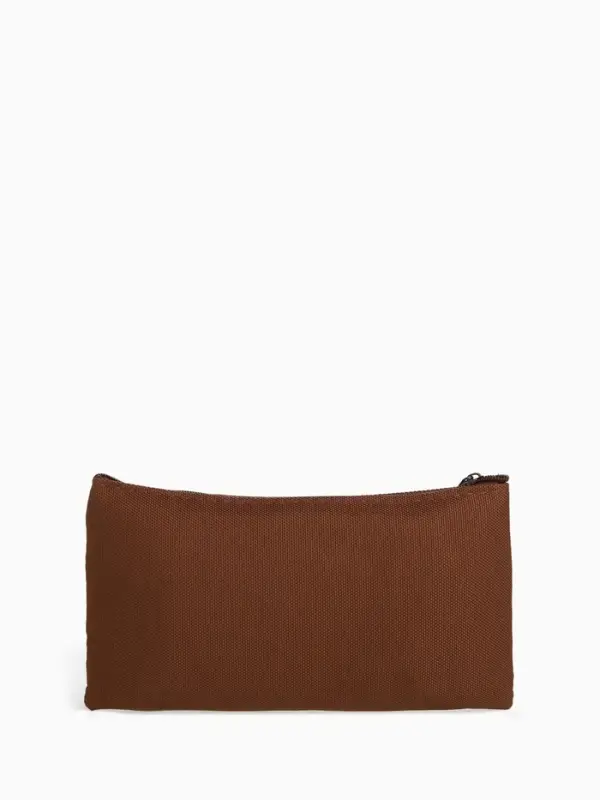 Косметичка-пенал на молнии, плоская, маленькая, однотонная, коричневая