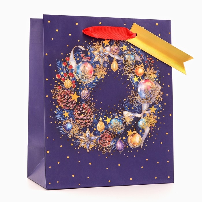 Новый год. Пакет подарочный  Новый год. Пакет подарочный "Праздничный венок", 18 х 22,3 х 10 см.