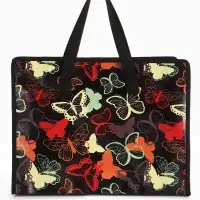 Сумка хозяйственная &laquo;Бабочки&raquo;, на молнии, 40&times;15&times;30 см, чёрная