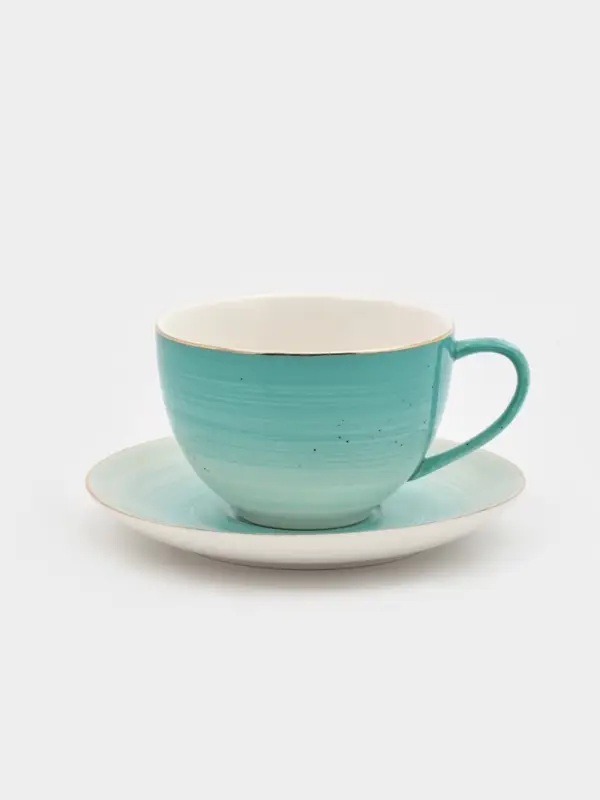 Чайная пара Доляна &laquo;Млечный путь&raquo;, 2 предмета: чашка 220 мл, блюдце d=13.5 см, фарфор, бирюзовая