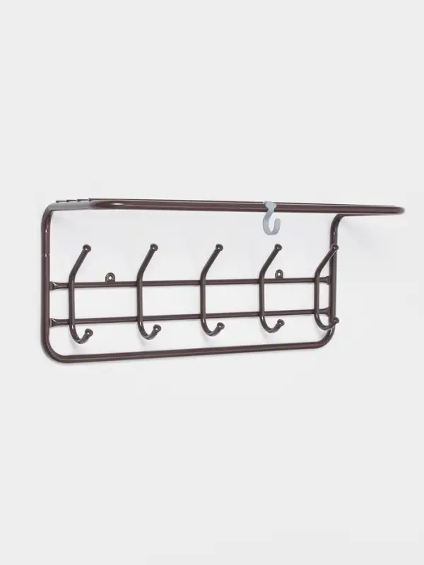 Вешалка настенная с полкой, 5 крючков, 60 см, коричневая