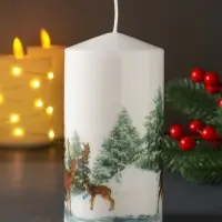 Свеча столб 70х140мм с декором, олени Свеча столб 70х140мм с декором, олени