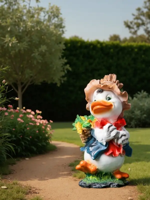 Садовая фигура из полистоуна «Утёнок с кукурузой», 48×22×26 см