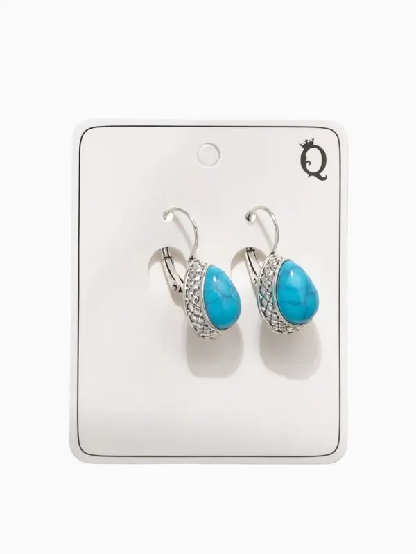 Серьги под натуральный камень &laquo;Этника&raquo;, капля бирюзы, голубые в чернёном серебре