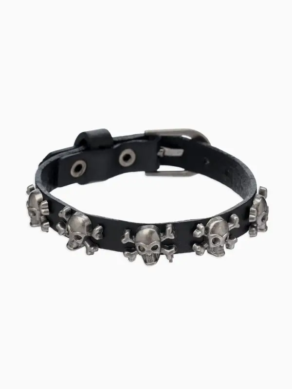Браслет кожаный &laquo;Хардкор. Череп пиратов&raquo;, L=25.5 см, чёрный в серебре