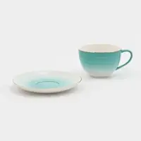 Чайная пара Доляна &laquo;Млечный путь&raquo;, 2 предмета: чашка 220 мл, блюдце d=13.5 см, фарфор, бирюзовая