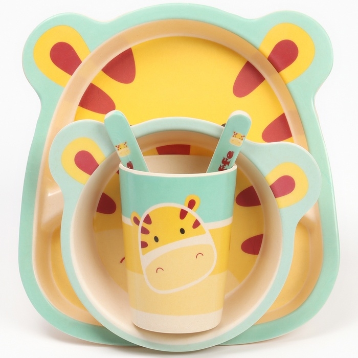 Набор детской посуды из бамбука «Жирафик», 5 предметов: тарелка, миска, стакан, столовые приборы Набор детской посуды из бамбука «Жирафик», 5 предметов: тарелка, миска, стакан, столовые приборы
