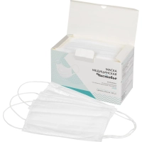 Маска медицинская 3-х сл., резинка, белая, картон 100шт/уп