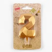 Свеча в торт «Алмаз» цифра 2 золотая, 6.5 см