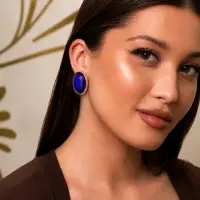 Серьги клипсы для ушей QF &laquo;Овал&raquo;, цвет золото, синий