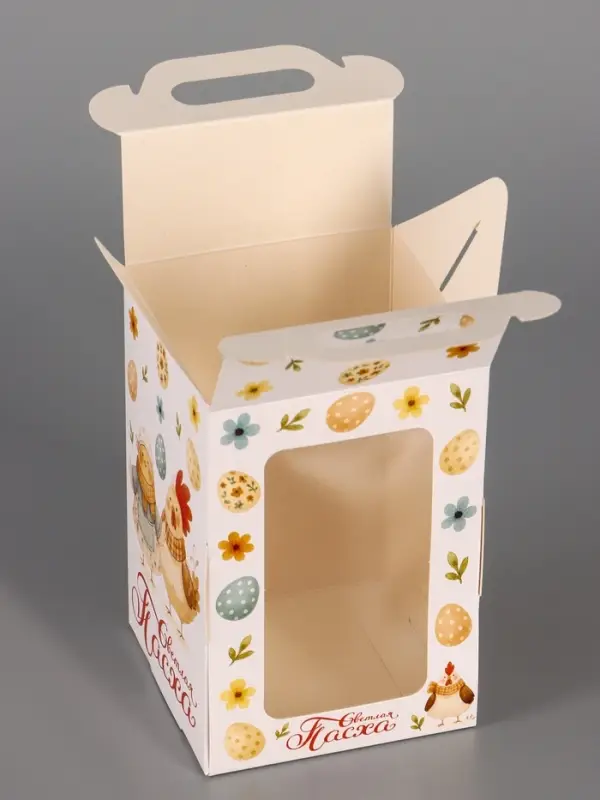 Коробка подарочная пасхальная, с окном и с ручкой &laquo;Курочки&raquo; 10&times;10&times;15 см