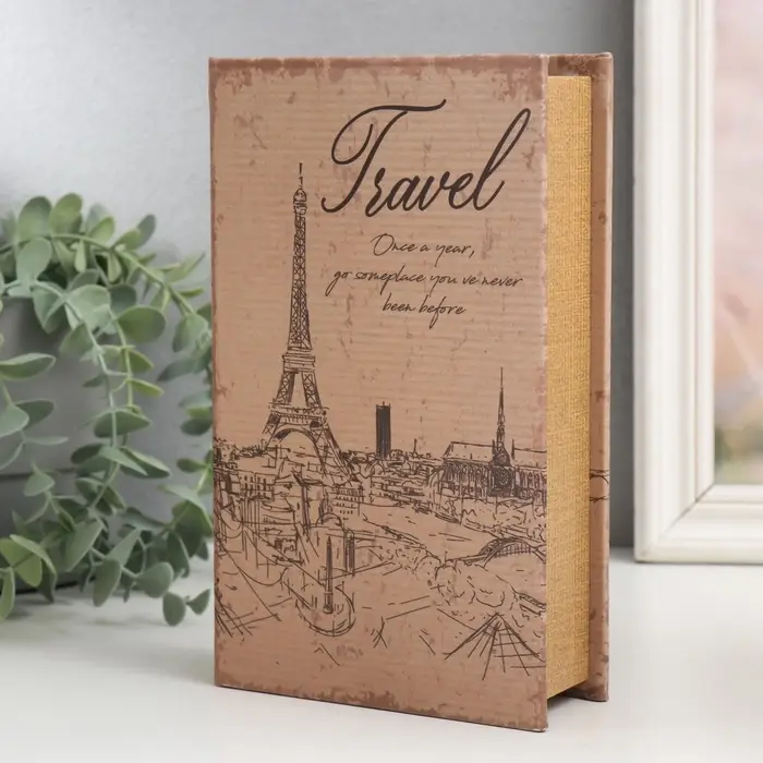 Шкатулка книга - сейф &laquo;Эйфелева башня. Винтаж&raquo;, дерево и искусственная кожа, с замком, 21&times;13&times;5 см