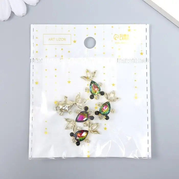 Декор для творчества металл, стразы "Рыбка голография" золото 2,1х1,2х0,2 см