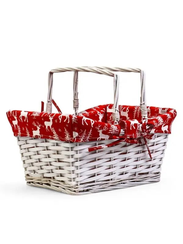 Корзина плетеная 37 х 28 х 18 см, ручка h=13 см белая, НГ ткань красный Корзина плетеная 37 х 28 х 18 см, ручка h=13 см белая, НГ ткань красный