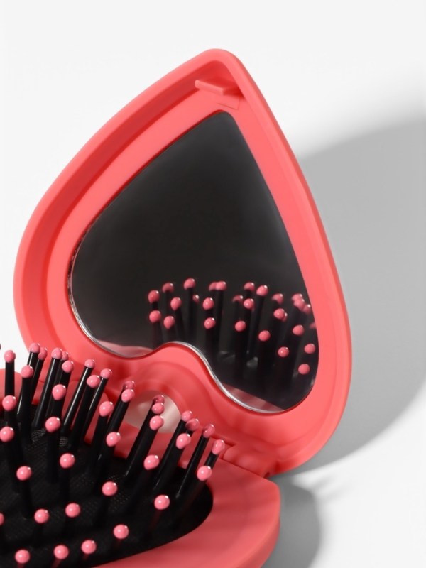 Расчёска массажная «Сердце», складная, с зеркалом, 8×2.5 см, матовая, розовая Расчёска массажная «Сердце», складная, с зеркалом, 8×2.5 см, матовая, розовая