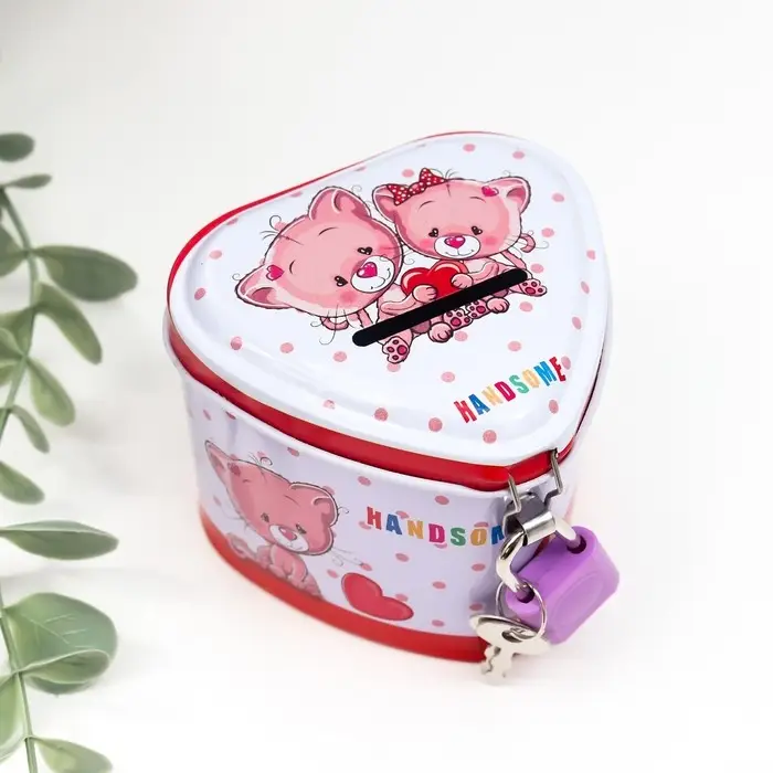 Копилка металл Копилка металл "Зверята" с замком и ключами МИКС 6х7,5х7 см