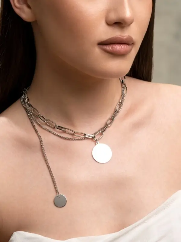 Кулон &laquo;Цепь&raquo;, звенья, 2 нити, цвет серебро, 42 см