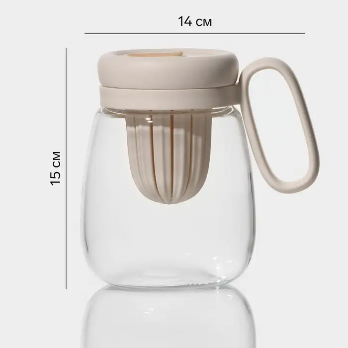 Кружка &laquo;Бьорн&raquo;, 850 мл, с крышкой и трубочкой, стекло, бежевая
