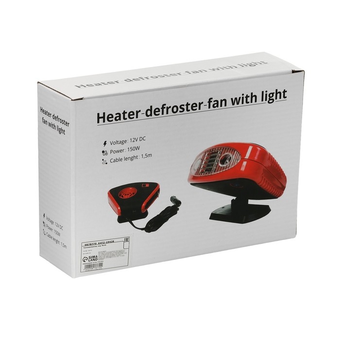 Тепловентилятор в автомобиль, 12 В, 150 Вт, подсветка, выносная ручка, провод 1,3 м Тепловентилятор в автомобиль, 12 В, 150 Вт, подсветка, выносная ручка, провод 1,3 м