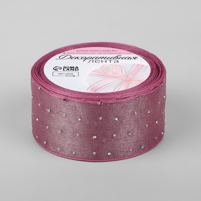 Лента капроновая, со стразами, 38 мм × 9,1 ± 0,5 м, цвет пудровый Лента капроновая, со стразами, 38 мм × 9,1 ± 0,5 м, цвет пудровый