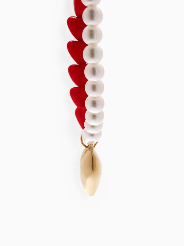 Бусы с жемчугом «Сердце» бусины, красно-белый в золоте