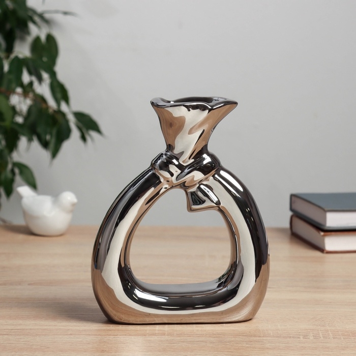 Керамическая ваза декоративная настольная «Шейн», для цветов, сухоцветов, d отв.- 3 см, 19×15 см, серебро Керамическая ваза декоративная настольная «Шейн», для цветов, сухоцветов, d отв.- 3 см, 19×15 см, серебро