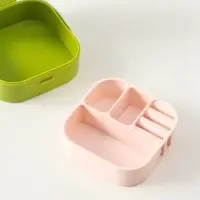 Шкатулка пластик для украшений с зеркалом, с ручкой 3 ячейки, 3 полосы, зелёны 9х9х3,8 см