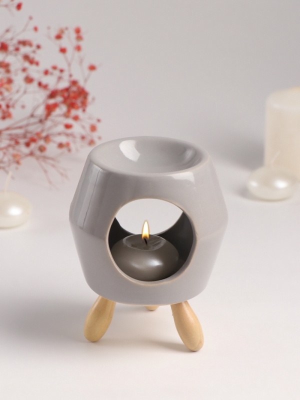 Аромалампа керамика на ножках "Остин" серая 9х9х12 см