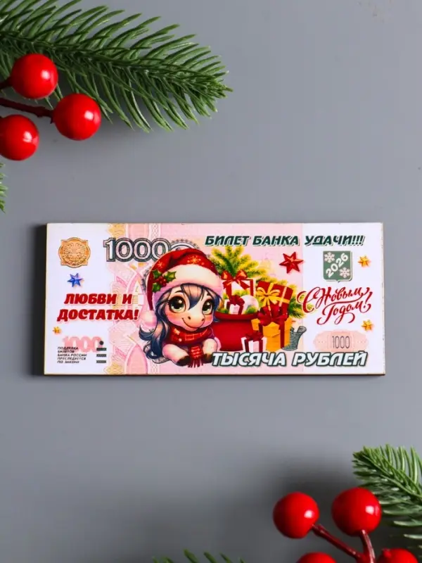 Набор новогодних магнитов "Банкноты с лошадками"вид №1 на 2026 год 5 штук
