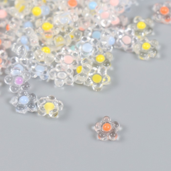 Декор для творчества пластик Декор для творчества пластик "Цветок с цветной серединкой" глянец набор 80 шт 0,7х0,7 см