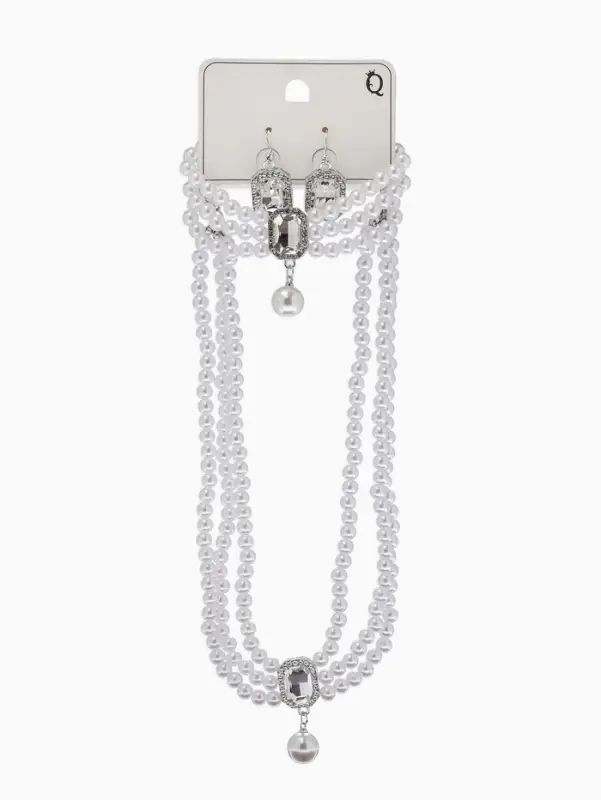 Набор 3 пред-та: серьги,колье.браслет "Императрица жемчуга", цвет белый в серебре