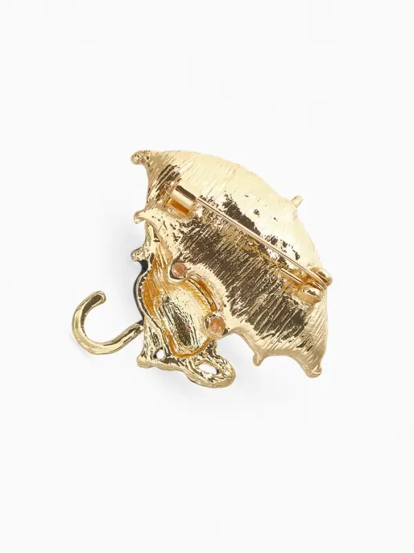 Брошь &laquo;Кошка&raquo;, под зонтом, чёрно-жёлтая в золоте