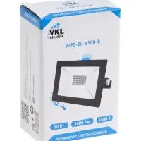 Прожектор светодиодный VKL electric,  20 Вт, 2400 Лм, 6500К, IP65, 220V, черный, свеч. хол. бел. 109