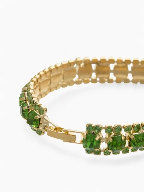 Браслет со стразами &laquo;Северное сияние. Змейка&raquo;, L=18 см, зелёный в золоте