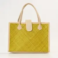 Сумка плетёная на застёжке из пандана, 35&times;12&times;40 см, жёлтая