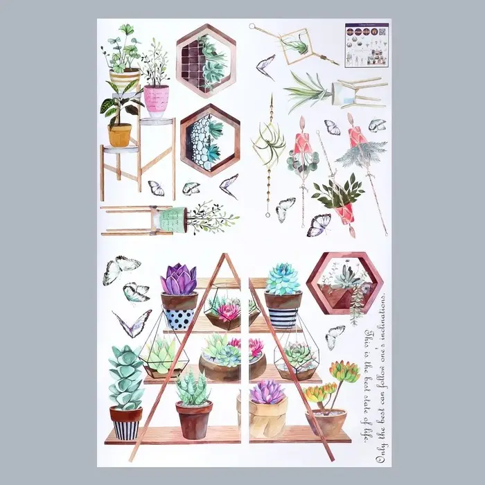 Наклейка пластик интерьерная цветная Наклейка пластик интерьерная цветная "Комнатные растения на подставке" 60х90 см