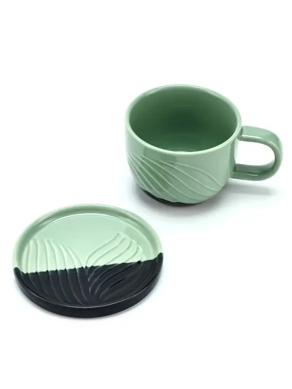 Чайная пара &laquo;Альпы&raquo;: кружка 200 мл, блюдце d=10 см, ручная работа