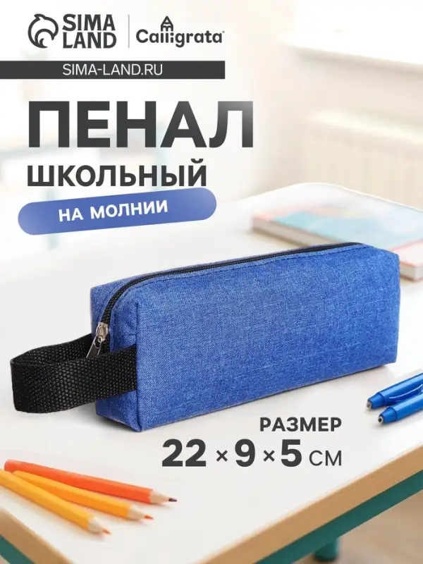 Пенал школьный на молнии Calligrata, 1 отделение, объёмный, синий