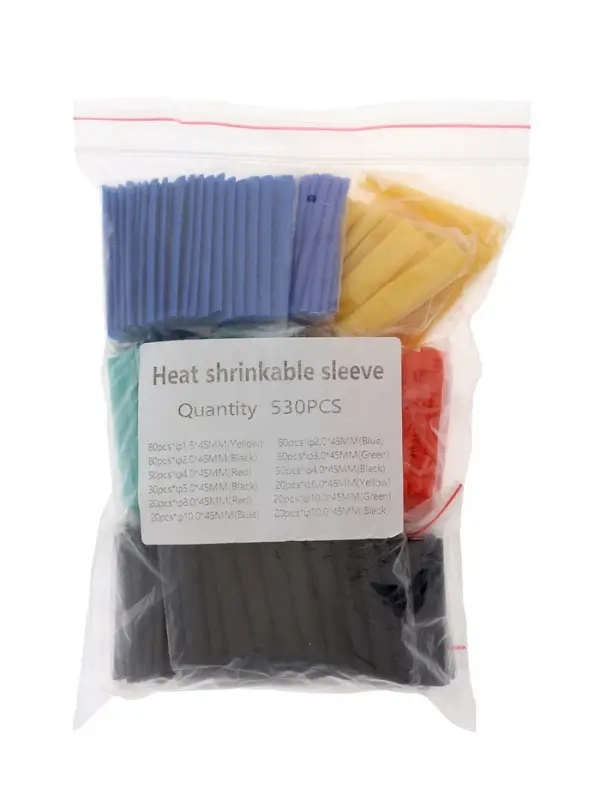 Термоусаживаемая трубка, 1.5/2/3/4/5/6/8/10 мм, набор 530 штук, длина 45 мм