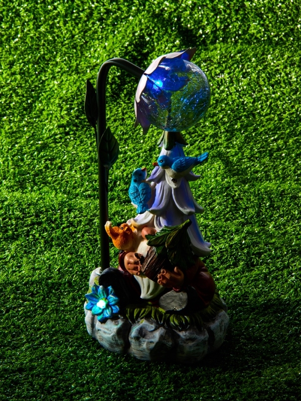 Садовая фигура  Садовая фигура "Гном лесничий", 14х12х25 см, с подсветкой