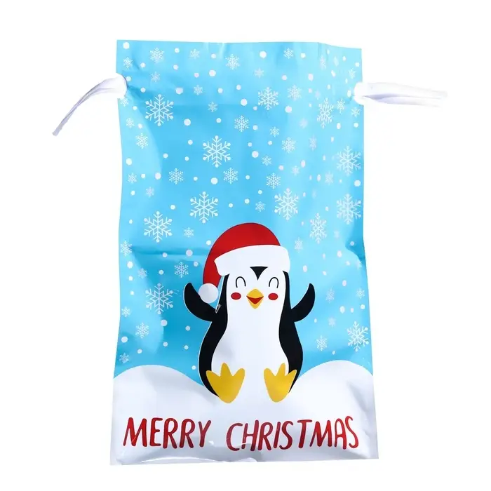 Пакет подарочный новогодний с завязками, &laquo;Счастливый пингвин&raquo;, 29&times;43 см
