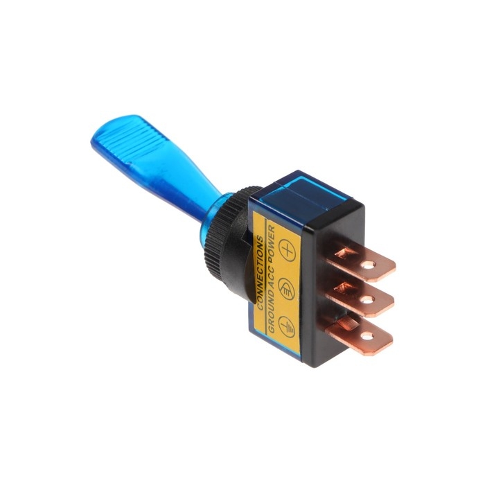Тумблер однополюсный с синей LED индикацией, 12 В, 20 A, 3 контакта Тумблер однополюсный с синей LED индикацией, 12 В, 20 A, 3 контакта