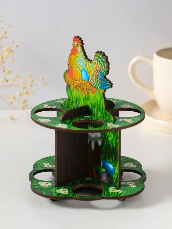 Подставка пасхальная на 8 яиц в двух ярусах "Курочка ряба", 15,5х12,5 см