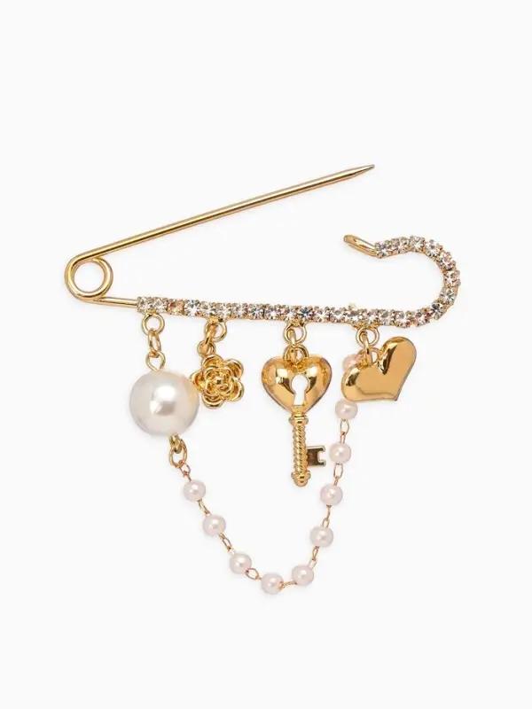 Булавка Булавка "Ключик от сердца", l=6.5, цвет белый в золоте