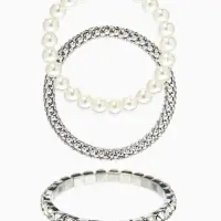 Браслет "Стиль" (набор 3шт) шар №8, со стразинками, тянется, цвет белый в серебре