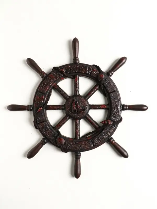 Штурвал интерьерный дерево Штурвал интерьерный дерево "Парусник и ракушки" красно-коричневый 33,5х33,5х3 см