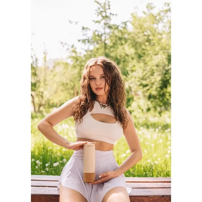 Бутылка для воды Magistro Cork, c элементами пробки, 450 мл, 7&times;7&times;23 см, пластик, бежевая