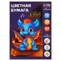 Бумага цветная А4, 10 листов, 10 цветов, газетная, в папке Бумага цветная А4, 10 листов, 10 цветов, газетная, в папке